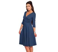FUTURO FASHION - Robe en Jersey - Femme - Classique/élégant - col en V - pour Cocktail/Travail - F4F40 - Bleu Marine - 36 (S)