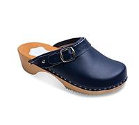 FUTURO FASHION® - Sabots Unisexe - Cuir véritable/Semelle en Bois - Plusieurs Couleurs Disponibles - Tailles 36 à 42 - Bleu Marine - 36 EU