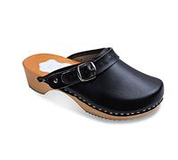 FUTURO FASHION® - Sabots Unisexe - Cuir véritable/Semelle en Bois - Plusieurs Couleurs Disponibles - Tailles 36 à 42 - Noir - 37 EU
