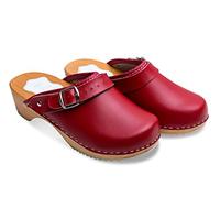 FUTURO FASHION® - Sabots Unisexe - Cuir véritable/Semelle en Bois - Plusieurs Couleurs Disponibles - Tailles 36 à 42 - Rouge - 42 EU