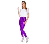 FUTURO FASHION Sexy Brillant Mat Full Leg Leggings Taille Haute Latex Imitation Cuir 48, Violet