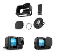 Fututech Coque en Silicone pour GoPro Hero 13 Black Etuis de Protection Capuchons d'Objectif Couvertures Latérales Lanière pour Caméra d'action Kit Accessoires (Noir)