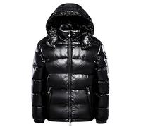 FUUBAMB00 Hiver Épaissir Doudounes pour Hommes et Femmes Court Brillant Canard Blanc Veste à Capuche Puffer Manteau,Black,2XL(175cm65kg)