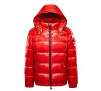 FUUBAMB00 Hiver Épaissir Doudounes pour Hommes et Femmes Court Brillant Canard Blanc Veste à Capuche Puffer Manteau,Red,M(160cm45kg)