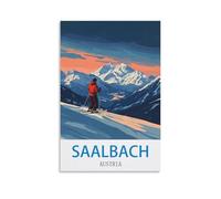 FUUDANG Poster de voyage vintage Saalbach Autriche 50 x 75 cm