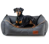 FUUFEE Sofa Chic pour Chiens | Lit de Luxe en Eco-Cuir Imperméable | Housse Amovible | Confort Supérieur - Tailles S, M, L | Panier Idéal Chiens et Chats | Design Élégant (Smoky, L)