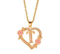 FUUGlan Unique Floral Monograms Necklace Brass Chain With Cutout Heart Detail Initial Jewelry Gift Versatile Heart Flower Chain Jewelry