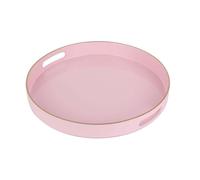 Fuukou Plateau décoratif rose élégant en plastique rond avec poignées, plateau ottoman, plateau de table basse pour salon, décoration d'intérieur, 33 cm