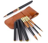 Fuumuui Kolinsky - Brosses à peinture aquarelle - Avec pochette en cuir de taille de poche - Parfait pour la gouache aquarelle et la peinture à l'encre acrylique (3P)