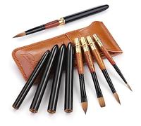 Fuumuui Sable Lot de 4 pinceaux aquarelle de voyage Kolinsky avec pochette en cuir, parfaits pour la peinture à l'encre gouache