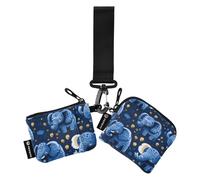 FUUNY Elephants Lot de 2 porte-cartes portables avec dragonne pour femme Motif éléphants Bleu