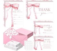 Fuutreo Lot de 150 invitations de remerciement avec nœud rose coquette et enveloppe pour fête prénatale - Carte de demande - Ticket de révélation du sexe pour fille