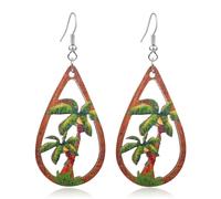 Fuvirou Boucles d'oreilles d'été hawaïennes pour femme, boucles d'oreilles amusantes en bois de feuille de plage, boucles d'oreilles légères en cocotier tropical, palmier (cocotier-4)