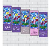FuWeave Lot de 5 bannières de l'Avent avec bougies de l'Avent - Bannière de l'église de Jésus pour sanctuaire, mur, espoir, paix, joie, amour, prière chrétienne, drapeau de bienvenue religieuse à