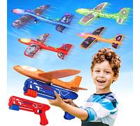 Fuwidvia Lot de 4 + 2 lanceurs d'avion, LED 2 modes de vol en mousse, jouet d'avion catapulte pour garçons, jouets volants en plein air, cadeaux d'anniversaire pour garçons et filles de 4, 5, 6, 7, 8