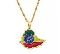 FUWIND Collier Pendentif Bijoux Anniye éthiopien Carte Drapeau Pendentif Colliers Bijoux Afrique éthiopie Drapeau National Collier Cartes Noël Date d'anniversaire Cadeau
