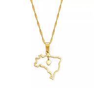 FUWIND Collier Pendentif Bijoux Brésil Coeur Carte Pendentif Colliers Brésil Cartes Bijoux Noël Date d'anniversaire Cadeau