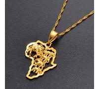 FUWIND Collier Pendentif Bijoux Carte de l'afrique Collier Couleur Or éléphant Carte Africaine Pendentif chaîne Femmes/Hommes Bijoux éthiopiens nigéria Noël Date d'anniversaire Cadeau