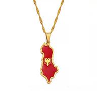 FUWIND Collier Pendentif Bijoux Carte de l'Albanie et Colliers Pendentif Drapeau Aigle pour Femmes Hommes Bijoux albanais Noël Date d'anniversaire Cadeau