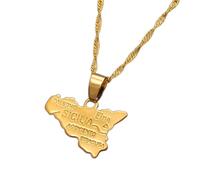 FUWIND Collier Pendentif Bijoux Carte de Sicile Collier Pendentifs Chaîne pour Femme Or Couleur Bijoux Sicile Cartes Articles Noël Date d'anniversaire Cadeau