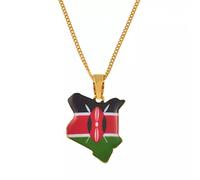 FUWIND Collier Pendentif Bijoux Carte du Kenya Drapeau émail Pendentif Colliers Bijoux Couleur Or Pays Africain Carte Bijoux kenyans Carte Noël Date d'anniversaire Cadeau