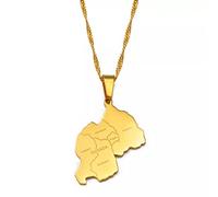 FUWIND Collier Pendentif Bijoux Carte du Rwanda avec Collier Pendentif Couleur Or des Villes Bijoux rwandais Femmes africaines Filles Noël Date d'anniversaire Cadeau