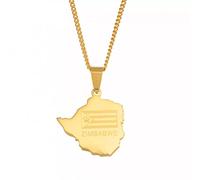 FUWIND Collier Pendentif Bijoux Carte du Zimbabwe Petit Pendentif Colliers pour Femmes Filles Couleur Or zimbabwéens Cartes chaîne Africaine Noël Date d'anniversaire Cadeau