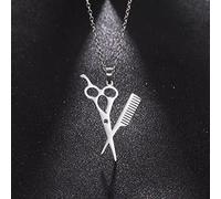 FUWIND Collier Pendentif Bijoux Ciseaux Peigne Coeur Pendentif Colliers pour barbier Hommes Femmes Coupe de Cheveux Collier Tour de Cou Bijoux de Mode Anniversaire la fête Cadeau