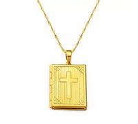 FUWIND Collier Pendentif Bijoux Colliers Croix pour Femmes/Hommes Couleur Or Bijoux Crucifix Croix (Photo médaillon) chrétien Noël Date d'anniversaire Cadeau