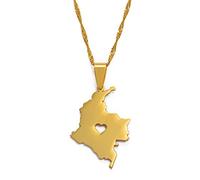 FUWIND Collier Pendentif Bijoux Colombie Carte Pendentif Collier pour Femmes/Hommes Couleur Or Bijoux Carte de Colliers colombiens Noël Date d'anniversaire Cadeau