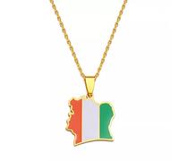 FUWIND Collier Pendentif Bijoux Côte D'Ivoire Carte Drapeau Pendentif Colliers Côte D'Ivoire Bijoux Noël Date d'anniversaire Cadeau