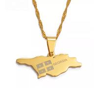 FUWIND Collier Pendentif Bijoux Géorgie Carte Pendentif Collier pour Femmes Couleur Or Bijoux Pays Cartes Noël Date d'anniversaire Cadeau