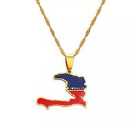 FUWIND Collier Pendentif Bijoux Haïti Carte Pendentif Colliers Ilove Haiti Or Couleur Bijoux Haytian, Carte d'Haïti J'aime Mon Pays Noël Date d'anniversaire Cadeau