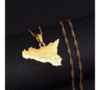 FUWIND Collier Pendentif Bijoux Italie Sicile Carte & Villes NamePendant Colliers, Argent Italien Sicilia Bijoux Noël Date d'anniversaire Cadeau