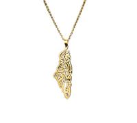 FUWIND Collier Pendentif Bijoux Palestine israël Carte Pendentif Colliers pour Femme Homme Langue hébraïque Collier Tour de Cou Bijoux de Mode Anniversaire la fête Cadeau