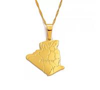 FUWIND Collier Pendentif Bijoux Pays Algérie Carte Collier Pendentif Couleur Or Bijoux Tendance Carte de l'Algérie Colliers Noël Date d'anniversaire Cadeau