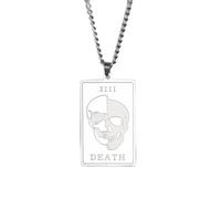 FUWIND Collier Pendentif Bijoux Punk Squelette Mort Collier pour Homme Rectangle Tarot Pendentif Colliers Mode Halloween Bijoux Anniversaire la fête Cadeau