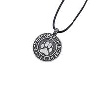 FUWIND Collier Pendentif joaillerie Rond Rune Double Face Paw Print Compass Wolf Collier Amulette Bijoux Noël Anniversaire Parti Cadeau