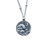 FUWIND Collier Pendentif joaillerie Scène de la Nature Ocean Wave Moon Charms Collier avec des Bijoux de chaîne de Perles Noël Anniversaire Parti Cadeau