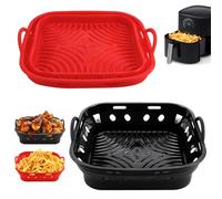 Fuwnvuwn 2PCS Accessoire Air Fryer, Moule Silicone Air Fryer 22 cm, Moule Air Fryer, Plat Silicone Air Fryer, Moule pour Air Fryer Compatible avec Cecotec 5,5L/Aigostar/Philips/COSORI (Noir+Rouge)