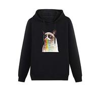fuwo Hooded Cat Tastes The Rainbow Painting Long Sleeve Sweatshirts Black M