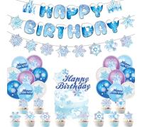 Fuwraixis 30 pièces Frozen Décorations de ballons, Château Kit de décoration pour fête fille d'anniversaire, Y compris bannières, Guirlande, Flocons de neige garniture pour gâteau et ballons en latex