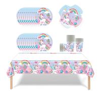 Fuwraixis 61 pièces de vaisselle pour fête de licorne, vaisselle pour fête d'anniversaire d'enfants,Serviette de table Assiette en papier Couverts, pour 20 personnes