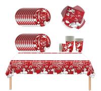Fuwraixis 61 pièces de vaisselle sur le thème de la Saint-Valentin,Vaisselle d'anniversaire pour enfants,Nappes serviettes gobelets en papier assiettes en papier couverts set,Pour 20 personnes