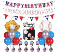Fuwraixis Baseball décoration de fêtes,Set de Décoration de gâteaux thème sportif,Comprend bannière, Insert à gâteau et ballons,Déco de fête d'anniversaire d'enfants