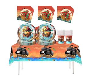 Fuwraixis Bateau pirate Vaisselle de fête 61 pièces Capitaine pirate Vaisselle d'anniversaire pour enfants Ensemble d'assiettes en papier sur le thème des pirates pour 20 invités