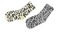 FuxFuis 10 Paires Chaussettes pour Femme, Chaussette en Coton, Chaussettes Femme Fantaisie, Chaussettes Léopard Homme, Chausset Crew, Socquettes Fille pour Randonnée Sport, Blanc+Gris