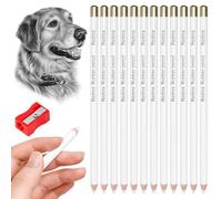 FuxFuis 12 PCS Stylo Gommes, Stylos à Dessin, Crayons à Gomme, Crayon Blanc Dessins, Crayons Gome Dessin, crayons à Effacer avec 1 Petit Taille-Crayon pour Étudiants Dessiner Artistes