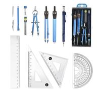 FuxFuis 13 PCS Kit de Géométrie Mathématique, Ensemble de Géométrie Complet avec Boussole, Compas de Precision avec Règles en Acier Inoxydable, Set de Géométrie pour Architectes, Artisans, Designers
