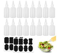 FuxFuis 16PCS Bouteille Sauce Recipient, 100ml Bouteille Sauce Plastique Bouteille à Condiments avec Capuchon Squeeze Bottle Cuisine Flacon Souple Bouteille pour Sauce Recipient Sauces avec Étiquette
